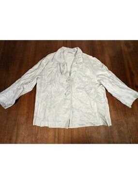 Chicos Womens Linen Mix Jacket Silver Boxy Old Money Summer C/3 US:16/18